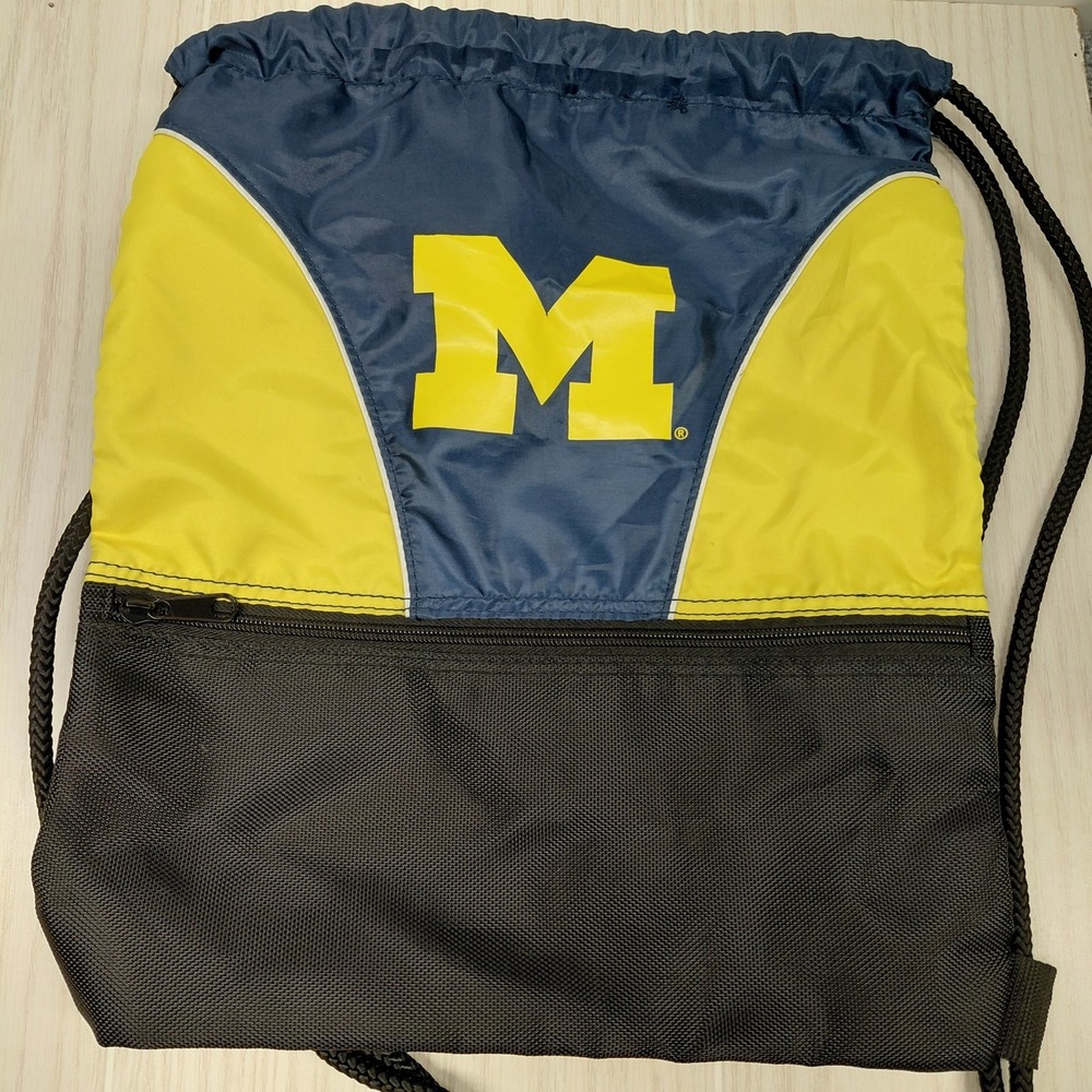 Michigan Wolverines NCAA Drawstring Bag Backpack Cinch Book Sack Blue Yellow